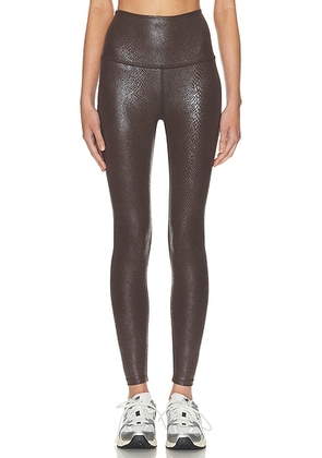 Beyond Yoga PowerShine High Waisted Midi Legging in Viper Espresso - Chocolate. Size L (also in M, S, XS).