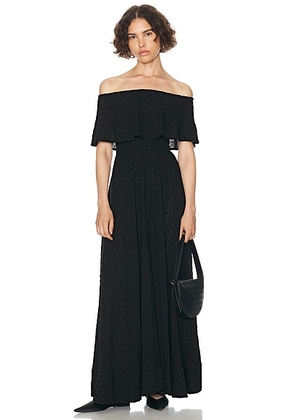 Helsa Petite Eyelet Garden Midi Dress in Black - Black. Size S (also in XS).