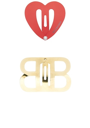 Balenciaga Bazaar Love Bb Clip Set Of 2 in Matte Red & Shiny Gold - Red,Metallic Gold. Size all.