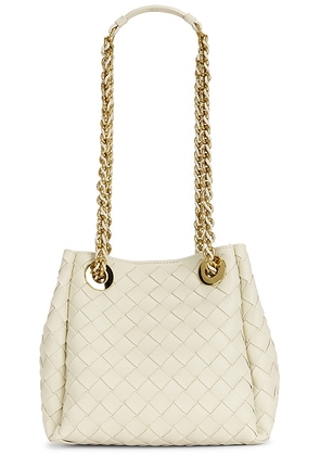 Bottega Veneta Small Parachute Chain Bag in Sea Salt & Muse Brass. Size all.