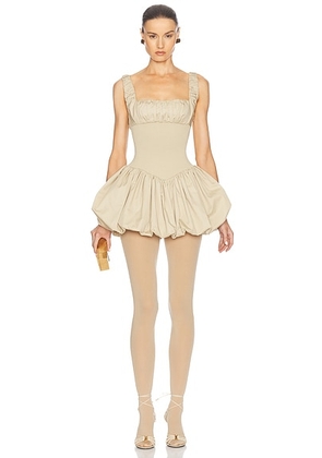 Helsa Rib Mix Puffy Mini Dress in Khaki - Beige. Size L (also in M, XL).