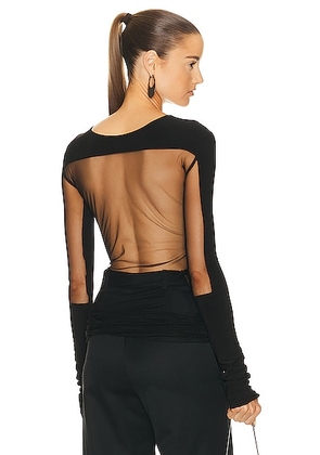 Grace Ling Square Sheer Cut Out Top in Black - Black. Size L/XL (also in L-XL, S-M).