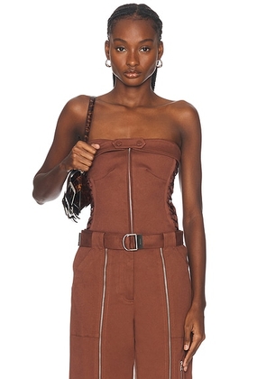 SIMKHAI Sasha Zip Up Bustier Top in Chestnut - Brown. Size 2 (also in 0, 4, 6).