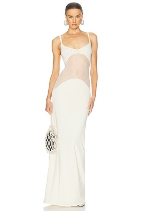 Helsa Sheer Knit Curve Maxi Dress in Vanilla - Cream. Size L (also in XL).