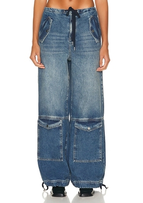 GRLFRND Alix Wide Leg Drawstring Cargo Jeans in San Antonio - Denim-Medium. Size S (also in XS).