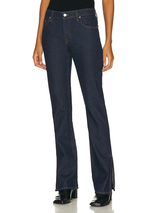 GRLFRND Hailey Low Rise Slim Boot With Slit Hem Jeans in Coldwater - Denim-Dark. Size 31 (also in ).