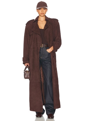 Helsa Suede Trench Coat in Saddle Brown - Brown. Size L (also in M, S, XL, XS).
