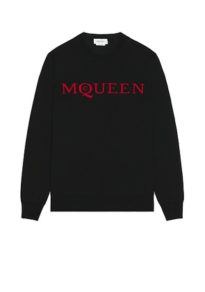 McQueen Crew Neck Jacquard Sweater in Black & Lust Red - Black. Size L (also in M, S, XL/1X, XXL/2X).