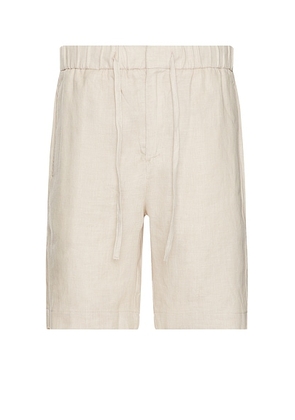 Frescobol Carioca Felipe Linen Shorts in Sand - Green. Size 30 (also in 28, 32, 34).