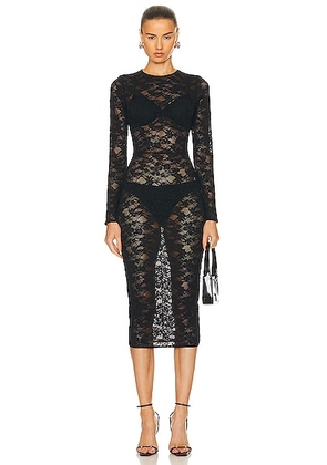 Fleur du mal Le Stretch Multifit Lace Long Sleeve Dress in Black - Black. Size M (also in S, XS).