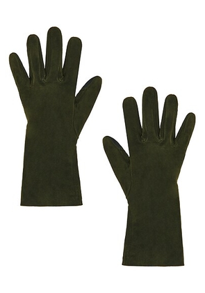 AGNELLE Christina Suede Gloves in Olive - Olive. Size 6.5 (also in 7.5, 8).