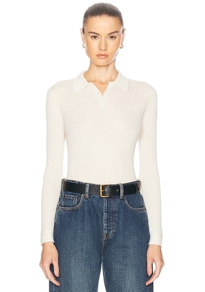 Guest In Residence Long Sleeve Cashmere Shrunken Polo in Cream - Cream. Size L (also in XL).