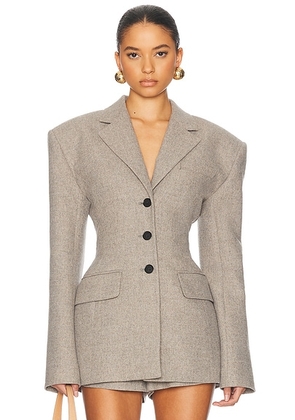 Helsa The Tweed S Curve Blazer in Taupe Melange - Taupe. Size L (also in M, S, XL, XS).
