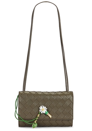 Bottega Veneta Andiamo Slim Pouch in Cypress  Daisy Flower  & Muse Brass - Olive. Size all.