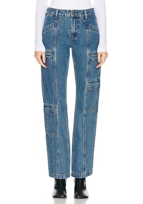 GRLFRND Naomi Low Rise Slim Cargo Jeans in Inwood Hill - Denim-Medium. Size 25 (also in 24, 26, 27, 28).