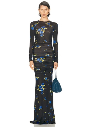 Blumarine Long Sleeve Maxi Dress in Black & Brilliant Blue - Black. Size 36 (also in ).