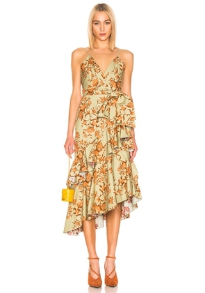 Johanna Ortiz Rhapsodie Oriental Dress in Soft Olive - Green. Size 8 (also in ).