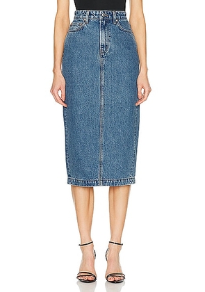 GRLFRND Robin Midi Pencil Skirt in Inwood Hill - Denim-Medium. Size 24 (also in 23).