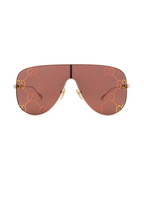 Gucci Lettering Mask Sunglasses in Gold & Red - Metallic Gold. Size all.