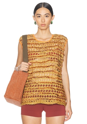 HARAGO Textured Tank Top in Mustard - Mustard. Size XS (also in ).