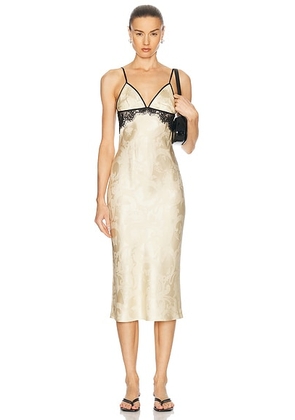 Fleur du mal Paisley Jacquard And Lace Triangle Slip Dress in Buttercup Paisley Jacquard - Lemon. Size S (also in L).