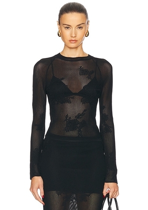 Fleur du mal Lace Pointelle Long Sleeve Top in Black - Black. Size XS (also in ).
