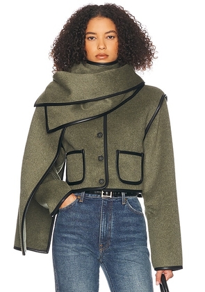 Helsa Boxy Jacket With Detachable Scarf in Olive Melange - Olive. Size M (also in L, S, XL, XS).