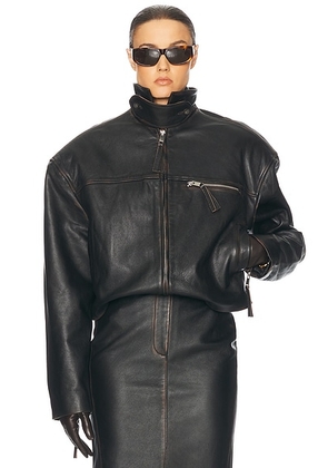 Helsa The Leather Oversized Moto Jacket in Black Distressed - Black. Size S (also in L, M, XL, XS).