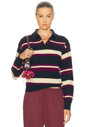 Guest In Residence Collegiate Stripe Polo Top in Midnight Combo - Navy,Purple. Size XL (also in XS).