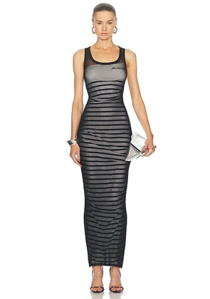 Jean Paul Gaultier Ribbed Mariniere Mesh Layer Long Dress in Navy  White  & Black - Navy. Size S (also in L).