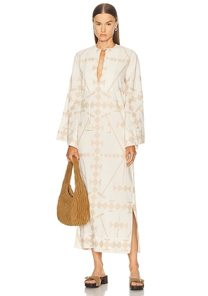Johanna Ortiz Embroidered Cotton Wild Savannah Tunic Dress in Ecru & Sand - Ivory. Size 4 (also in 0, 2, 6).