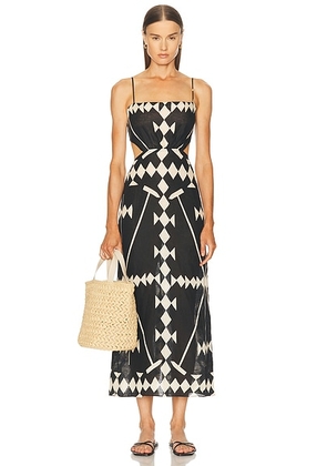 Johanna Ortiz Tactile Winds Ankle Dress in Black & Ecru - Black. Size 8 (also in ).