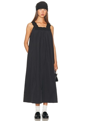 Helsa Midi Dress With Lace in Tech Poplin in Black - Black. Size M (also in L, S, XL, XS, XXS).