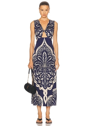 Johanna Ortiz Voyage Ankle Dress in Palma Sevillana  Navy  & Ecru - Navy. Size 8 (also in ).