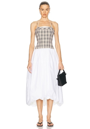 SIMKHAI Pfeiffer Bustier Midi Dress in Midnight Gingham - Neutral. Size 2 (also in 0, 4, 6, 8).