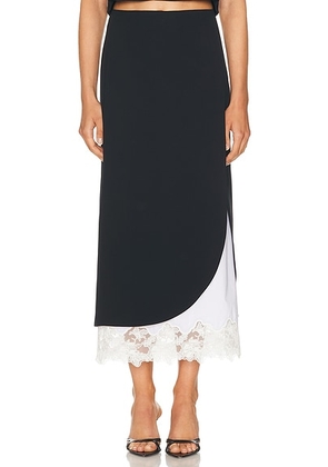 Helsa The Midi Pencil Skirt With Lace & Poplin in Black - Black. Size S (also in L, M, XL, XS, XXS).