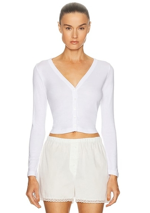Enza Costa Supima Cotton New Classic V-Neck Cardigan in White - White. Size L (also in S, XS).
