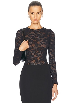 Fleur du mal Le Stretch Long Sleeve Bodysuit in Black - Black. Size XS (also in M, S).