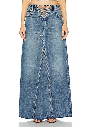 GRLFRND Indira Laced Maxi Skirt in Nashville - Denim-Medium. Size 24 (also in ).