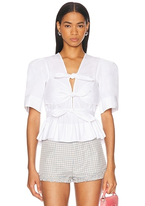 Ganni Tie Strap Blouse in Bright White. Size 32 (also in ).