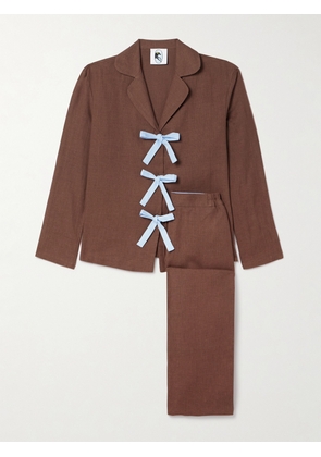 SLEEPER - Crusoe Tie-front Linen Pajama Set - Brown - x small,small,medium,large,x large