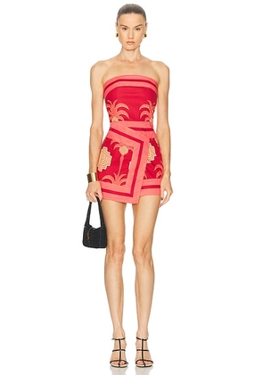 Johanna Ortiz Raiz Ritual Mini Dress in Magenta  Pink  & Camel - Pink,Red. Size 8 (also in 4, 6).