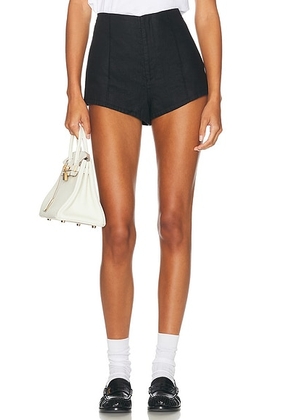 Helsa Washed Linen Micro Short in Black - Black. Size L (also in XL).