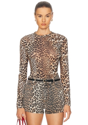 Ganni Printed Long Sleeve Top in Leopard - Brown. Size 32 (also in 34).