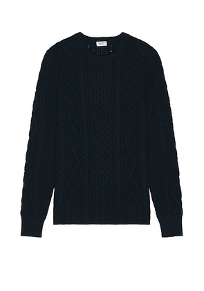 Ghiaia Cashmere Wool Cable Knit Pescatore Sweater in Blue - Navy. Size L (also in M, XL/1X).