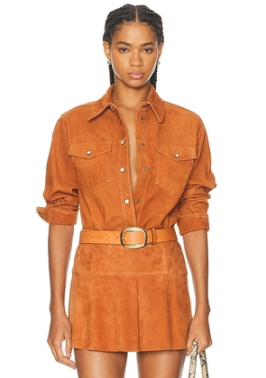 Isabel Marant Delcia Suede Shirt in Cognac - Brown. Size 36 (also in 34, 38).