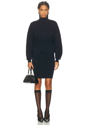 Jean Paul Gaultier Ribbed High Neck Bat Sleeves Lingerie Garter Short Dress in Navy - Navy. Size L (also in M, S, XS).