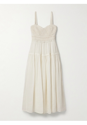 Ulla Johnson - Gisella Ruffled Crocheted Cotton-trimmed Ramie Midi Dress - Cream - US0,US2,US4,US6,US8,US10,US12
