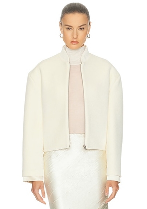 Jil Sander Velvet Zip Up Jacket in Ecru - White. Size 36 (also in 34, 38).