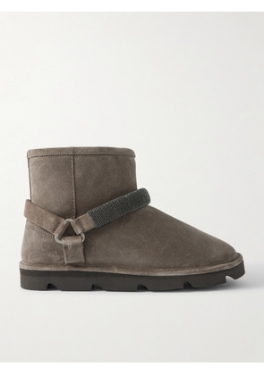 Brunello Cucinelli - Bead-embellished Shearling Boots - Gray - IT36,IT37,IT38,IT39,IT40,IT41